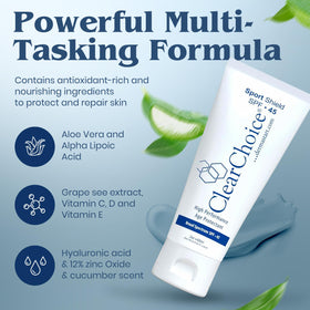 ClearChoice Sport Shield ingredient label emphasizing zinc oxide and antioxidant benefits