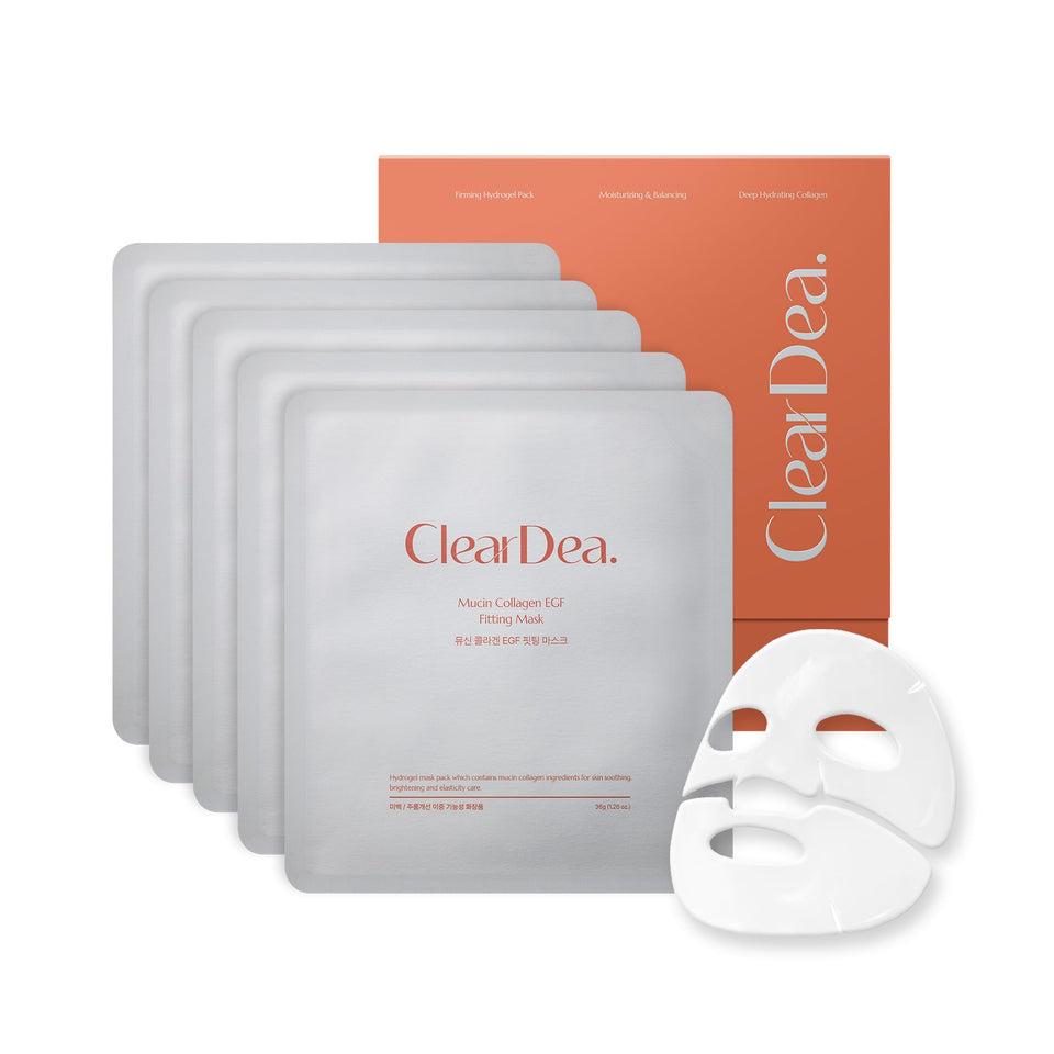 ClearDea front packaging showing five hydrogel mask sachets and benefits