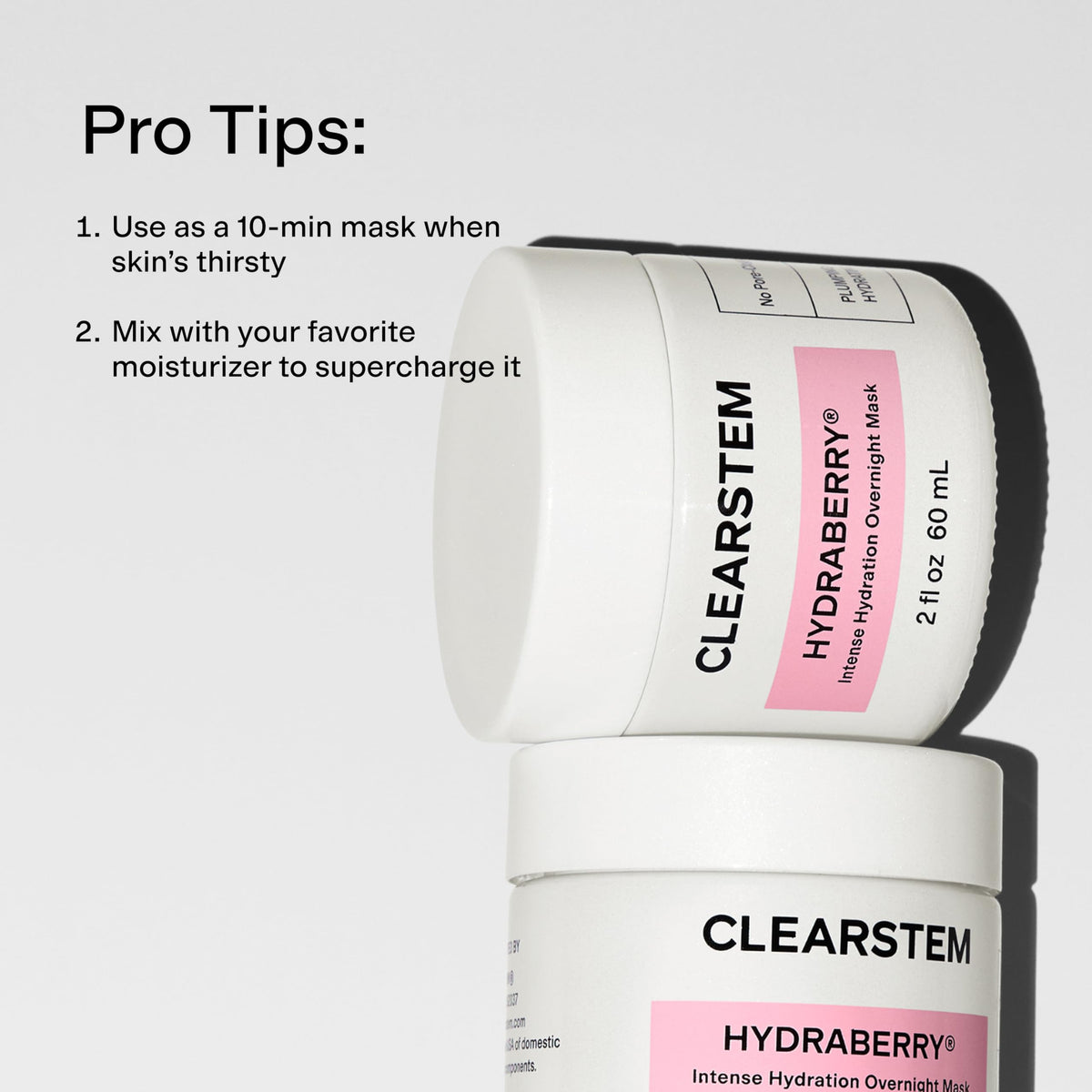 CLEARSTEM applied mask on cheek illustrating overnight nourishment