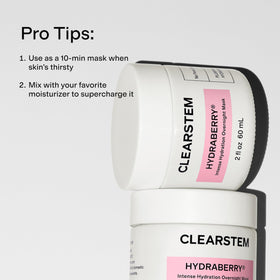 CLEARSTEM applied mask on cheek illustrating overnight nourishment