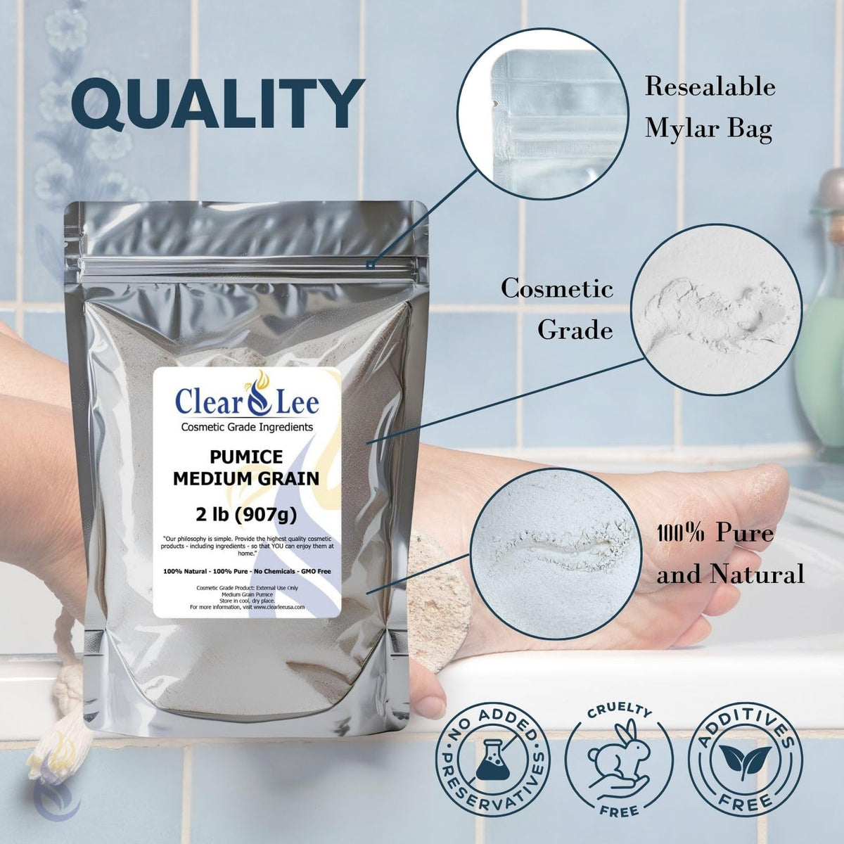 ClearLee added to body scrub bowl for gentle buffing and softening benefit