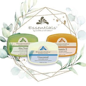 Clearly Natural soap in hand demonstrating 4-ounce travel-size convenience and portability