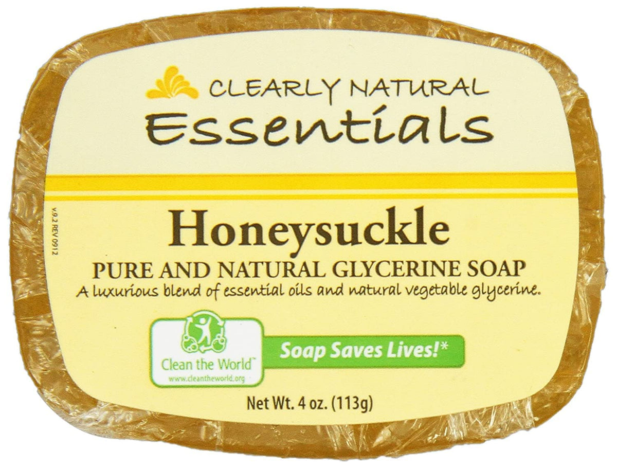 Clearly Natural honeysuckle bar front packaging shows clear glycerine and scent