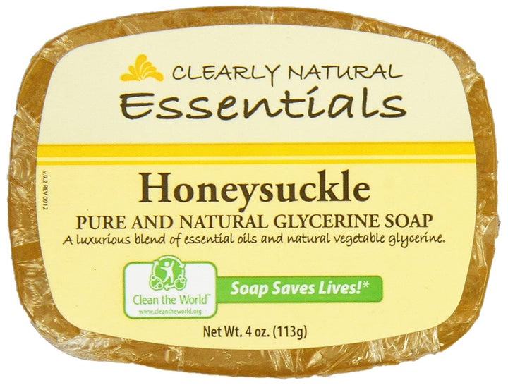 Clearly Natural honeysuckle bar front packaging shows clear glycerine and scent