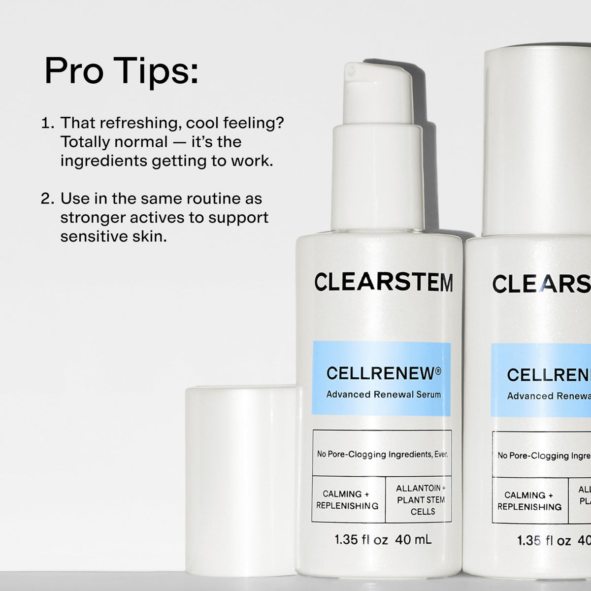 CLEARSTEM size comparison with 1.35 fl oz label for accurate volume benefit