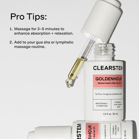 CLEARSTEM bottle beside coin showing size and travel-friendly benefit