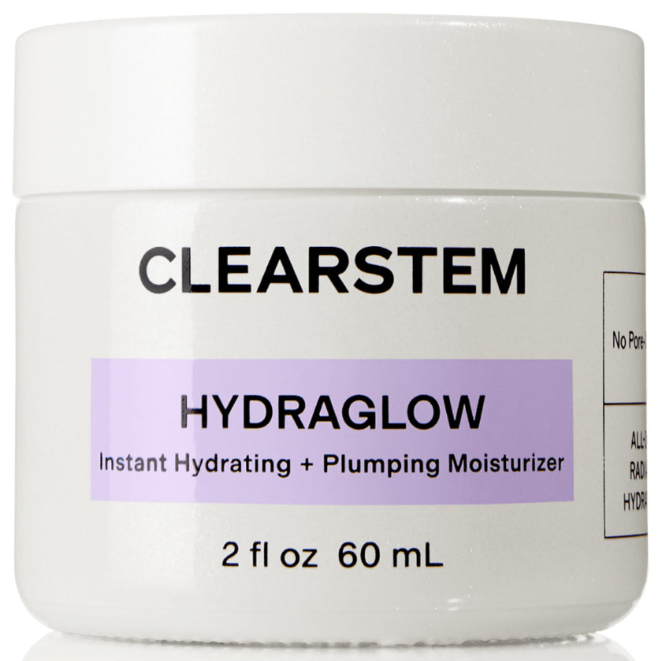 CLEARSTEM front packaging of HYDRAGLOW moisturizer showing label and bottle benefit