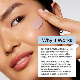 CLEARSTEM sulfur powder display indicating targeted blemish-supporting action