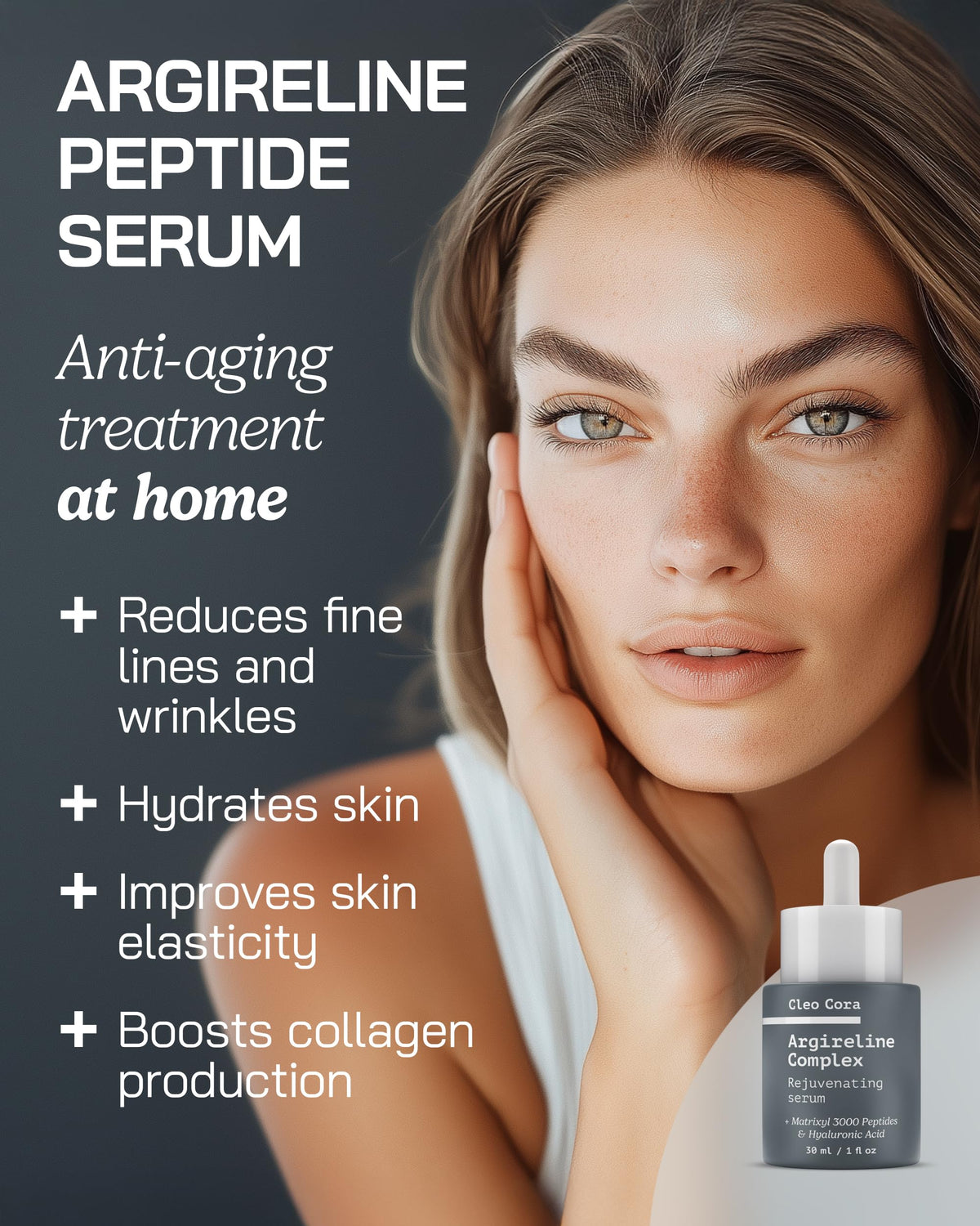 Cleo Cora dropper dispensing serum, illustrating precise application benefit
