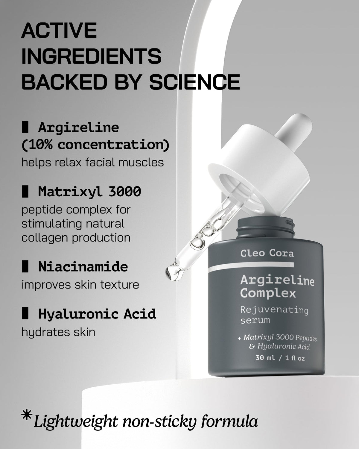 Cleo Cora serum texture on hand, demonstrating lightweight hydration benefit