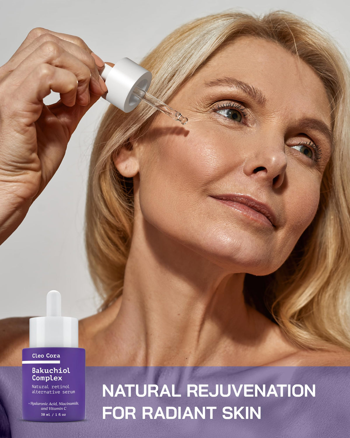 Cleo Cora ingredient label with bakuchiol, niacinamide, hyaluronic acid noted