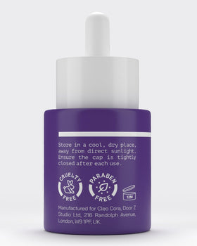 Cleo Cora on bathroom vanity staged for daily morning and evening routine