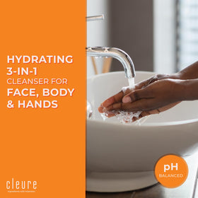 Cleure used in family shower scene illustrating gentle daily care