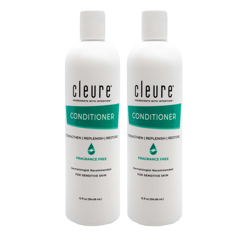 Cleure front packaging showing unscented conditioner and hypoallergenic benefits