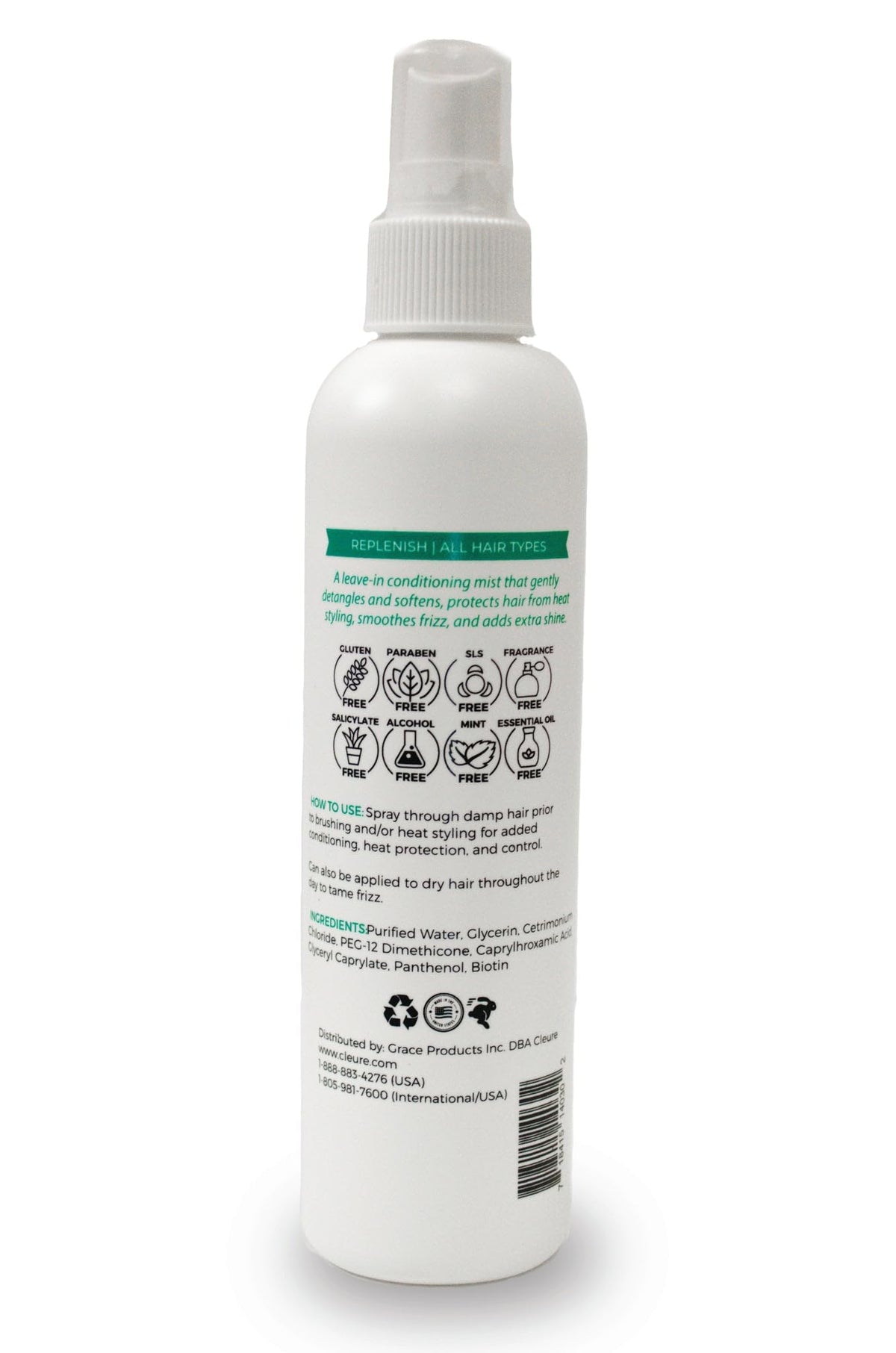 Cleure spray nozzle close-up demonstrating fine mist delivery for even application