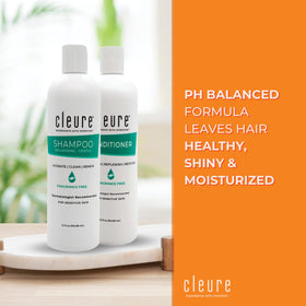 Cleure shampoo texture on palm highlighting lightweight glycerin moisture