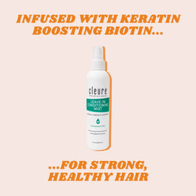 Cleure mist texture on a hair strand showing lightweight hydration without buildup