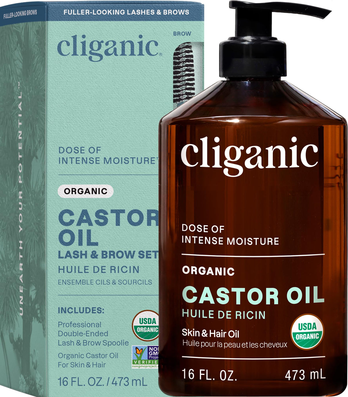 Cliganic bottle front packaging showing organic label and benefits