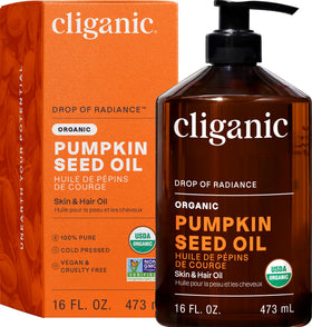 Cliganic bottle front packaging with pump showing clean organic design and easy use