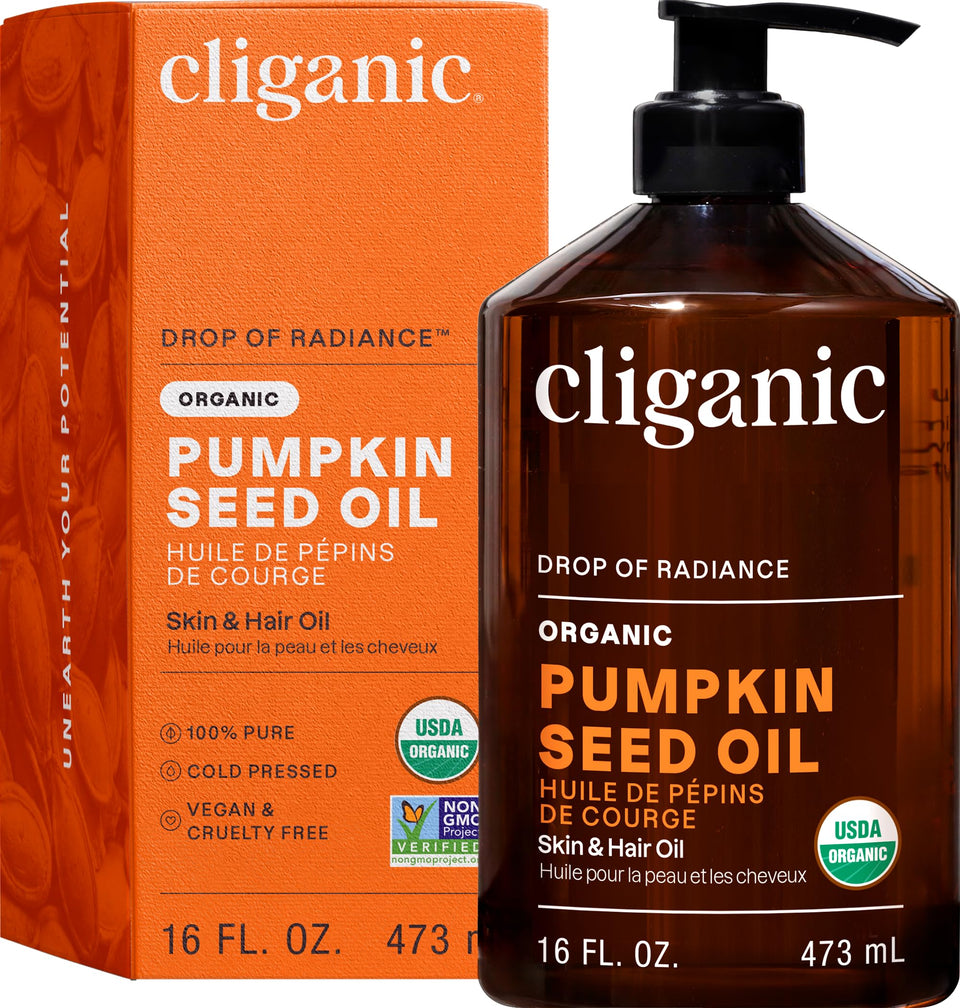 Cliganic bottle front packaging with pump showing clean organic design and easy use