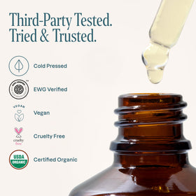 Cliganic hemp seed oil texture on hand demonstrating lightweight hydration