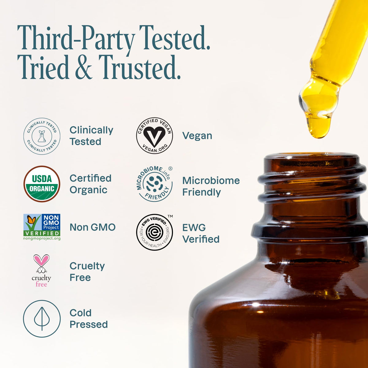 Cliganic jojoba oil decanted into amber bottle for UV protection and storage