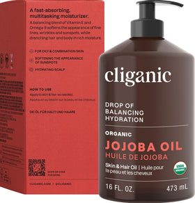 Cliganic bottle staged on bathroom vanity conveying clean-beauty routine benefit
