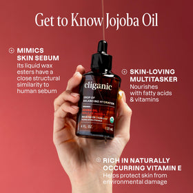 Cliganic jojoba oil label with USDA Organic and non-GMO certification visible