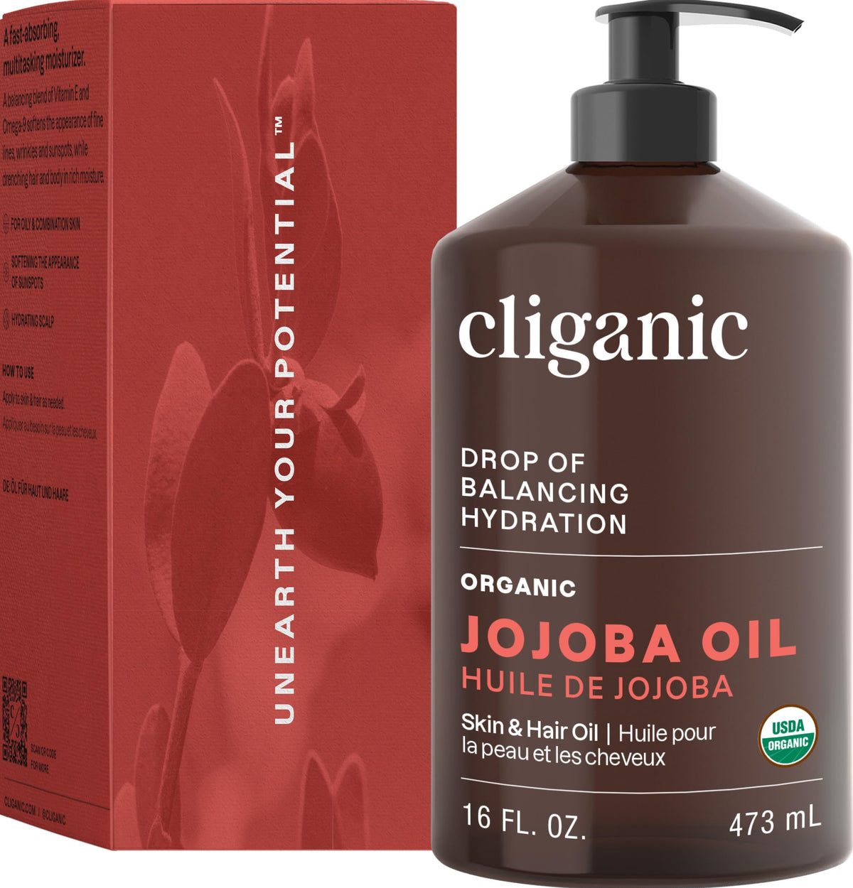 16 oz Cliganic bottle beside a common object showing size and value benefit