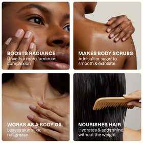 Cliganic oil applied to hair ends demonstrating frizz control and shine benefit