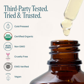 Cliganic label close-up showing USDA Organic and EWG certifications benefit