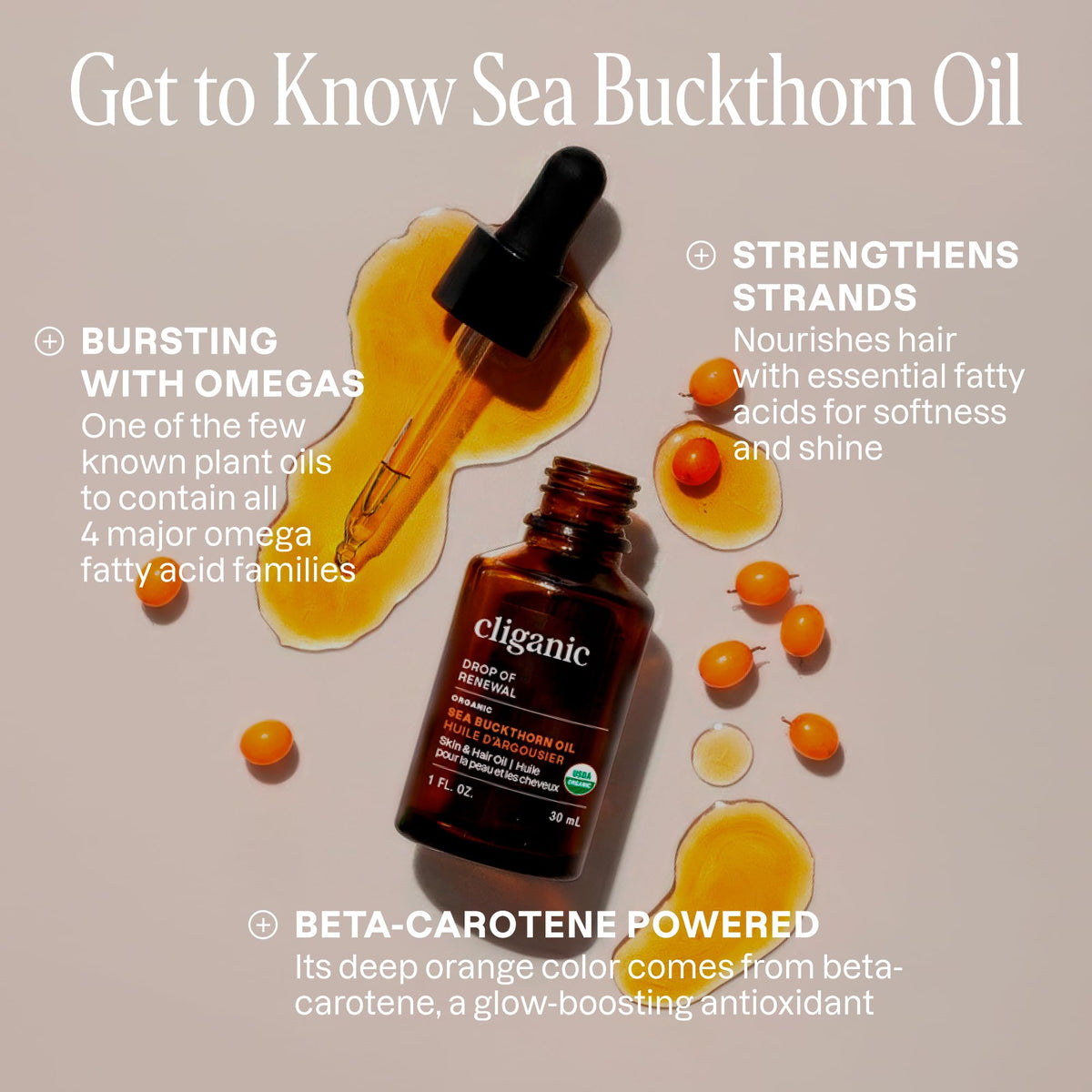 Cliganic oil texture close-up illustrating rich color and smooth absorption