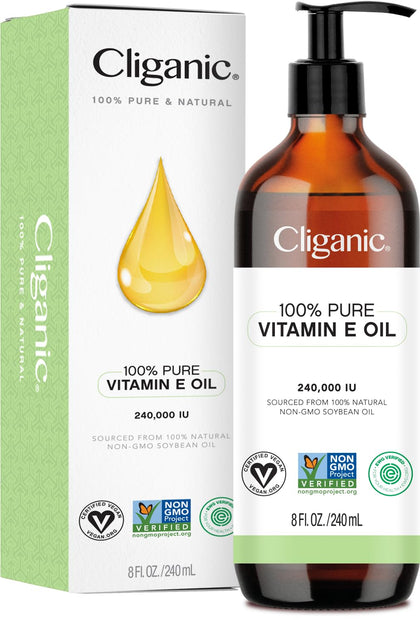Cliganic bottle front view showing label and size, highlights purity