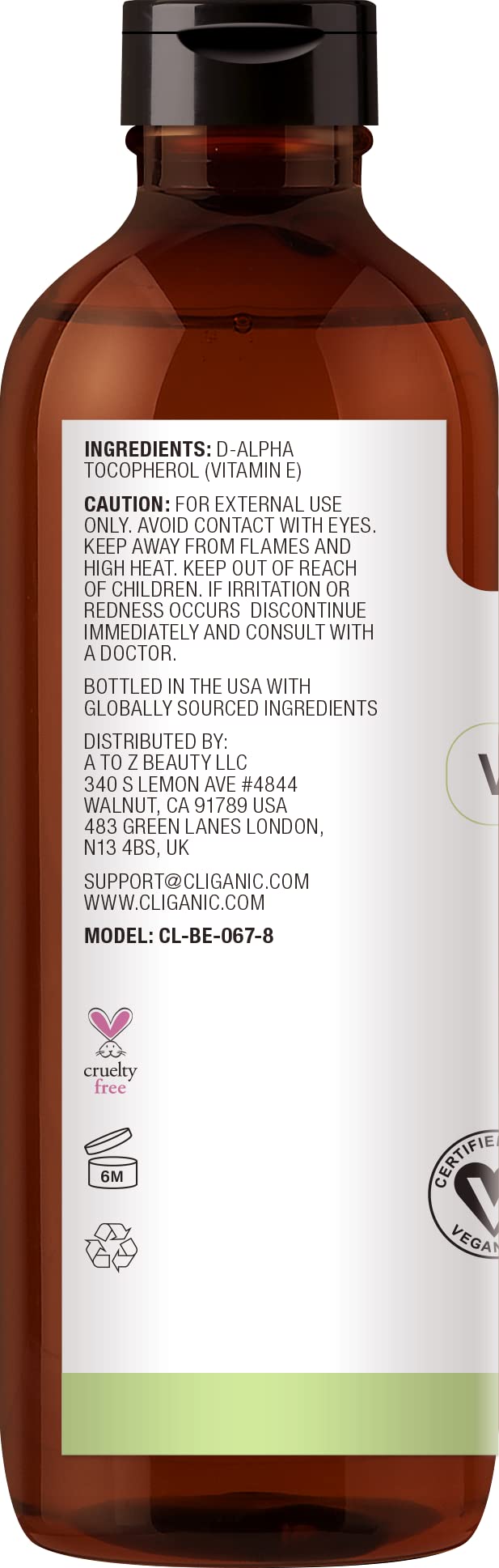 Cliganic bottle held in hand for size reference and portion control