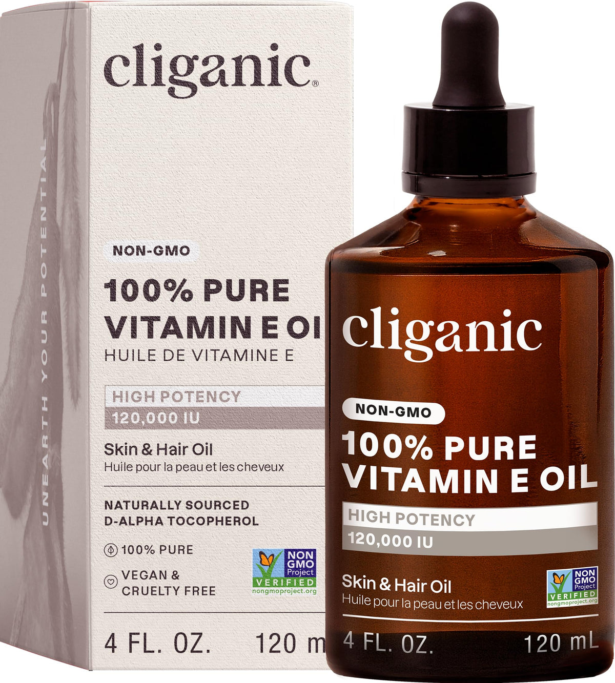Cliganic bottle front view showing label and purity benefits