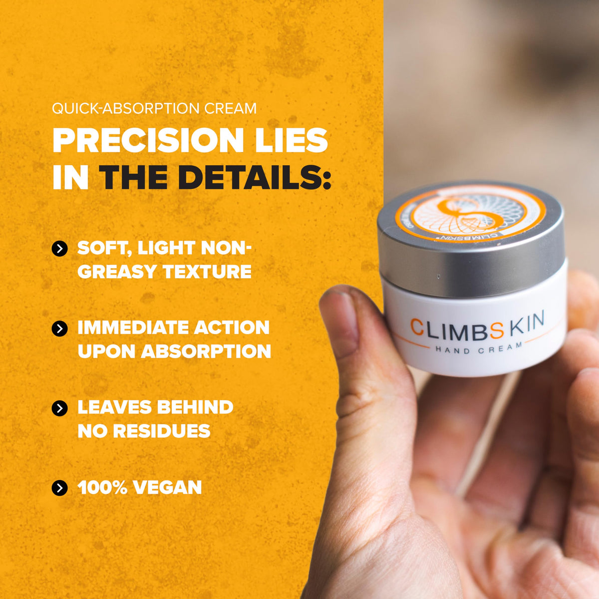 Climbskin applied to hands demonstrating fast-absorbing benefit for athletes
