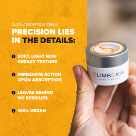 Climbskin applied to hands demonstrating fast-absorbing benefit for athletes