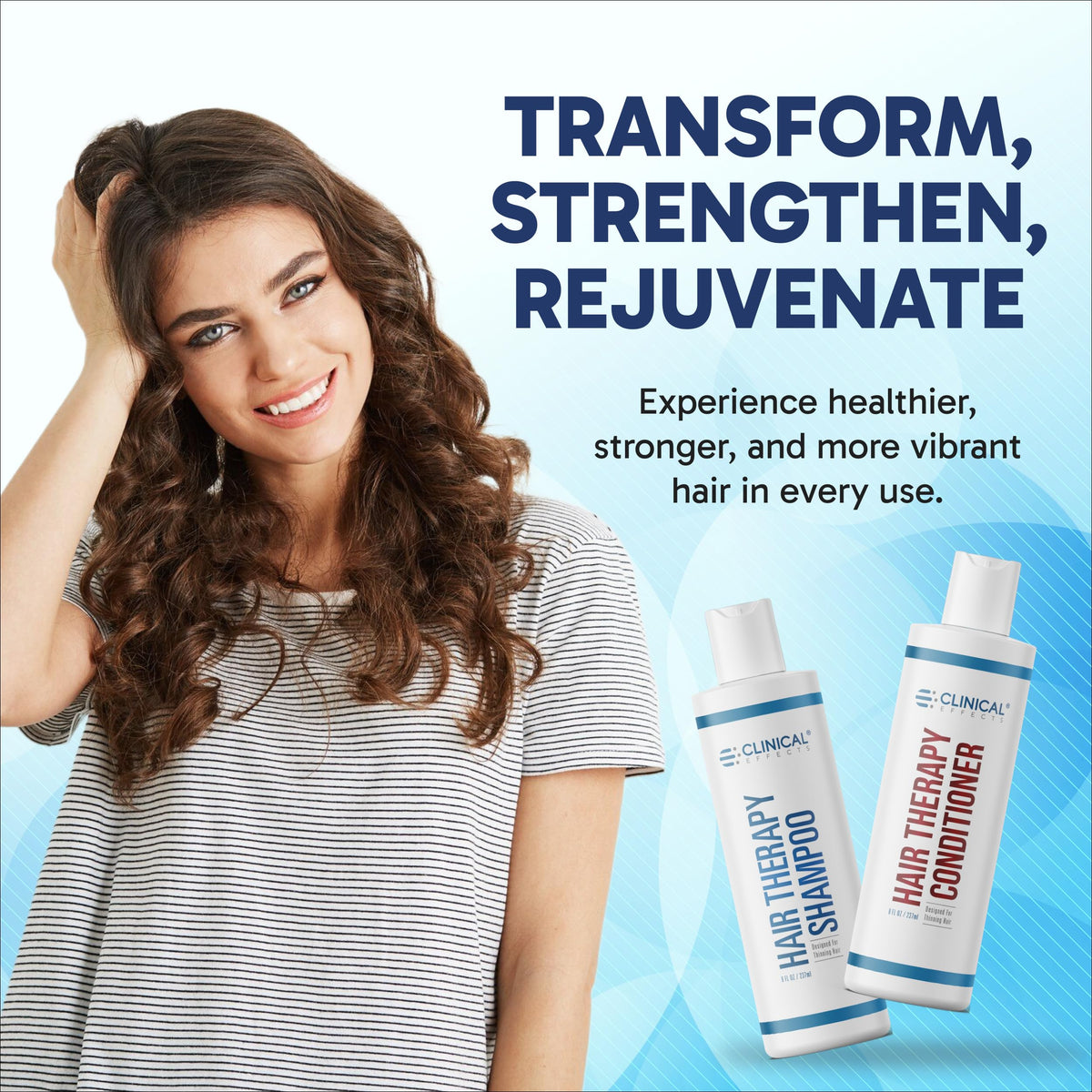 Clinical Effects shampoo pump close-up highlighting biotin-rich formula benefit