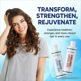 Clinical Effects shampoo pump close-up highlighting biotin-rich formula benefit
