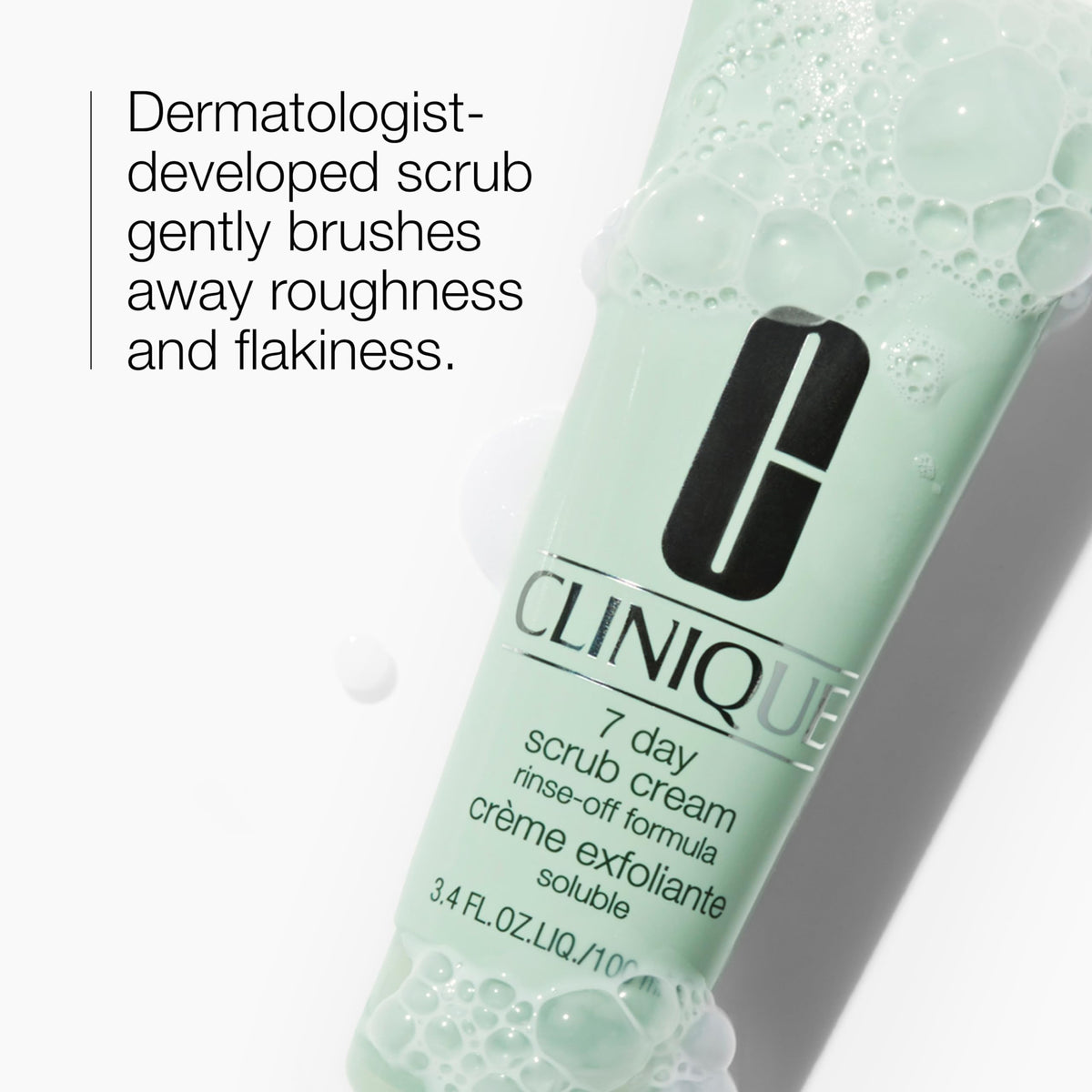 Clinique cream texture close-up highlighting silica exfoliant for smoothing