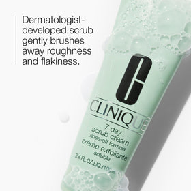 Clinique cream texture close-up highlighting silica exfoliant for smoothing