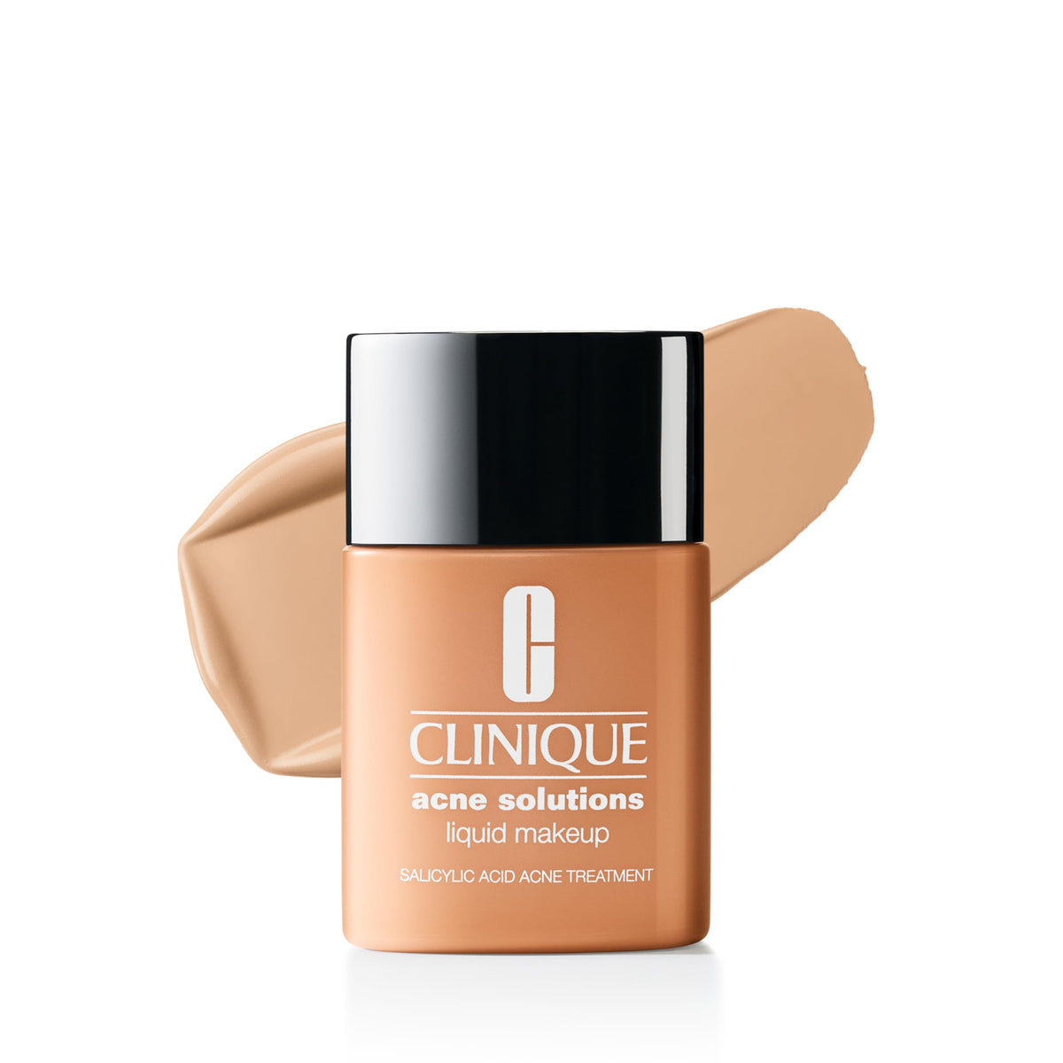 Clinique foundation bottle front view showing shade and acne-fighting benefit
