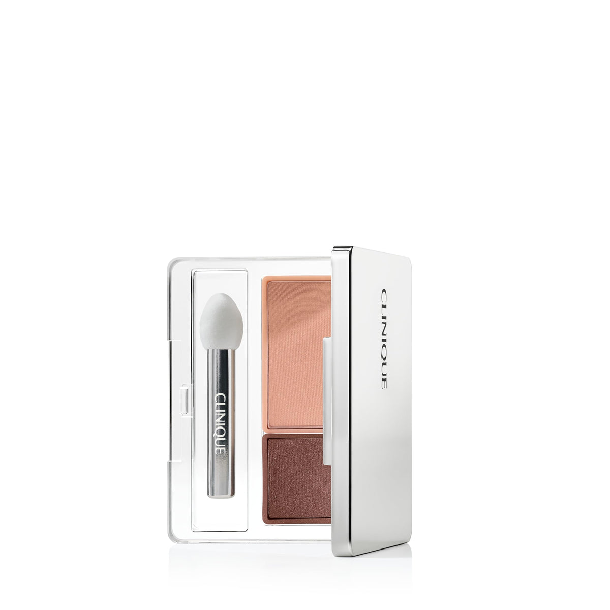Clinique compact front view showing sleek packaging and travel-ready design benefit