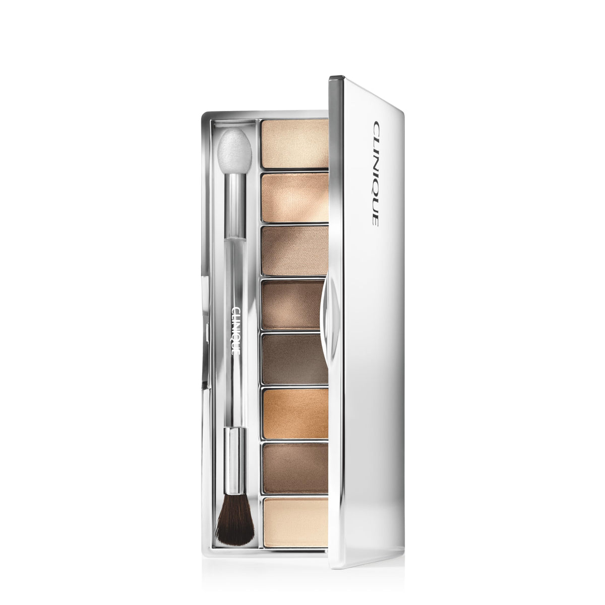 Clinique compact front view showing Nude Honey palette, portable and sleek
