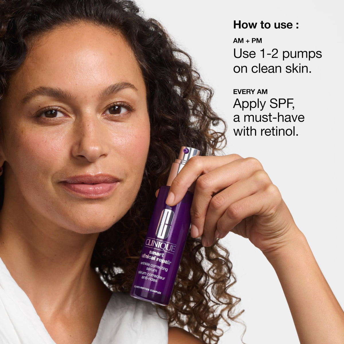 Clinique serum being dispensed onto hand illustrating easy absorption and daily use benefit
