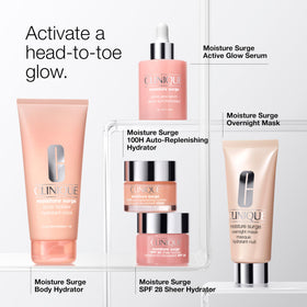 Clinique lifestyle bathroom shelf displaying product among daily skincare essentials
