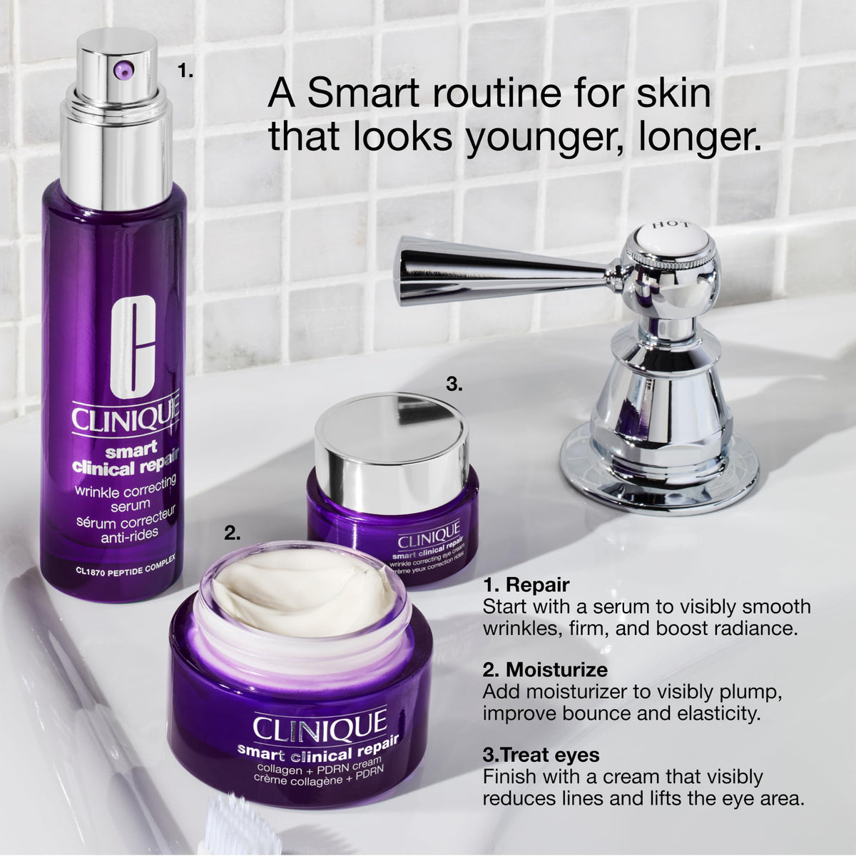 Clinique side-by-side skin texture comparison showing visible resurfacing result