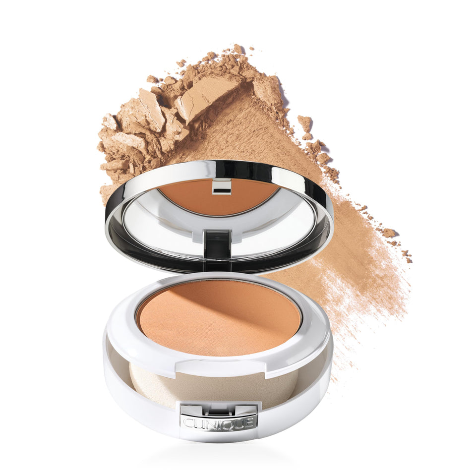 Clinique compact front view showing shade Golden Neutral and compact design benefit portability
