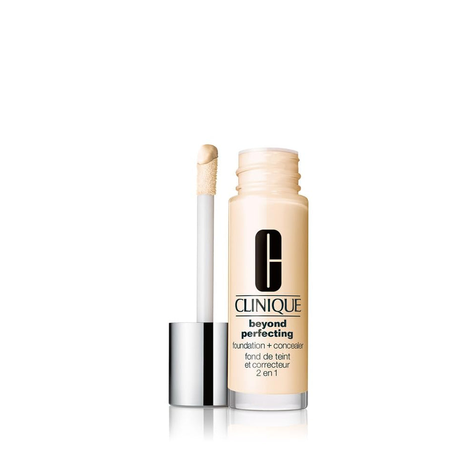 Clinique front packaging showing bottle and shade name, clear product ID benefit