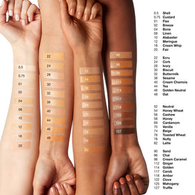 Clinique swatch of Flax on forearm illustrating true shade match benefit